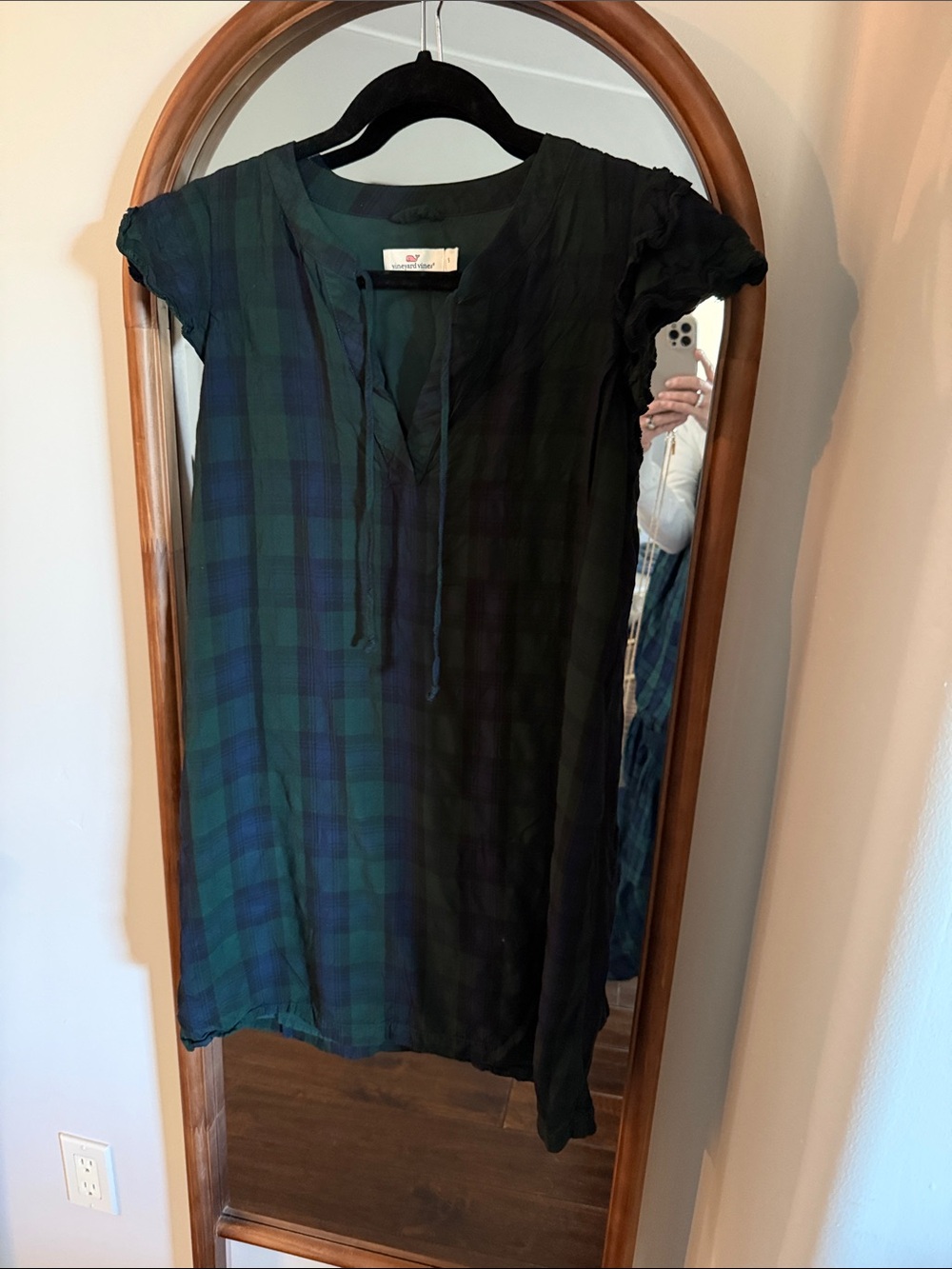 Lightweight Black and Green Plaid Women's Tunic dress